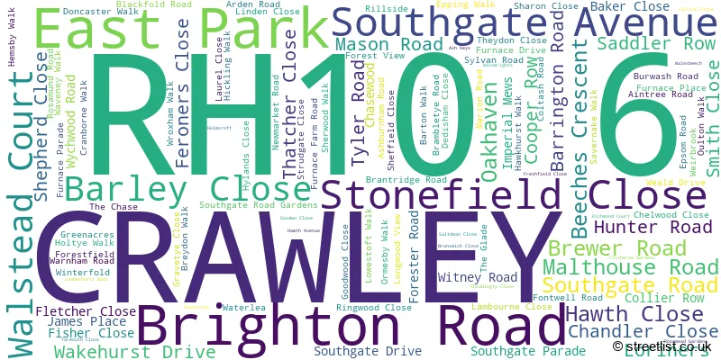 A word cloud for the RH10 6 postcode